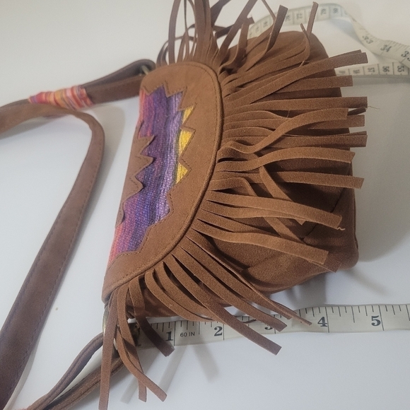 O'NEILL brown Sling Bag/purse with native designs and fringe - Picture 14 of 15